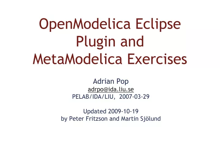 openmodelica eclipse plugin and metamodelica exercises