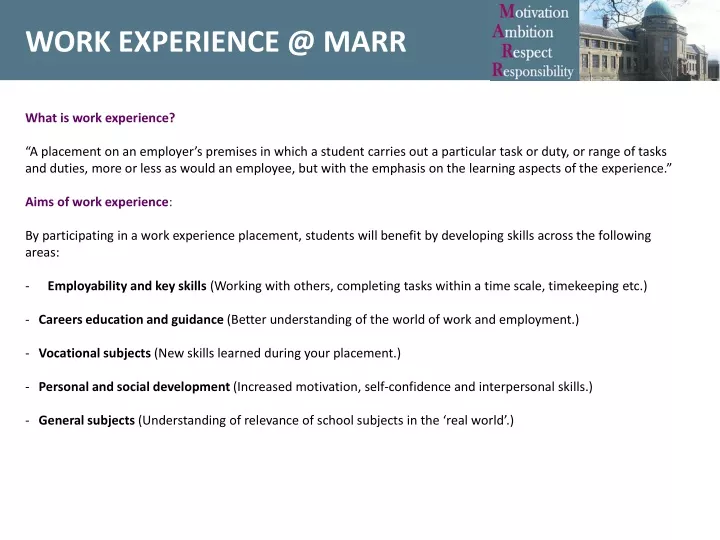 work experience @ marr