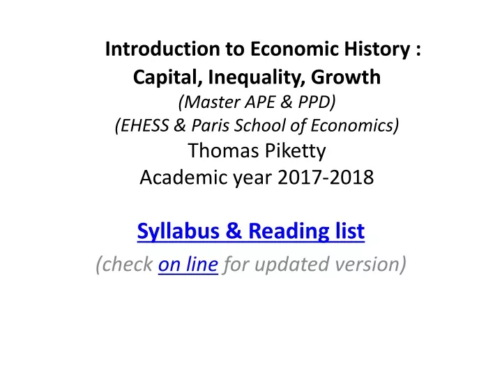 syllabus reading list check on line for updated version