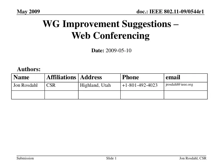 wg improvement suggestions web conferencing