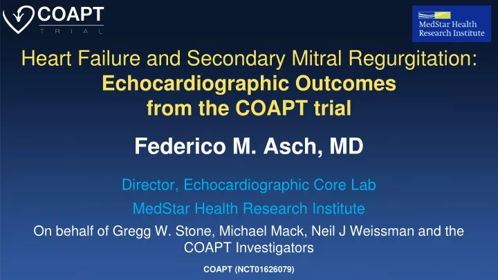 heart failure and secondary mitral regurgitation echocardiographic outcomes from the coapt trial
