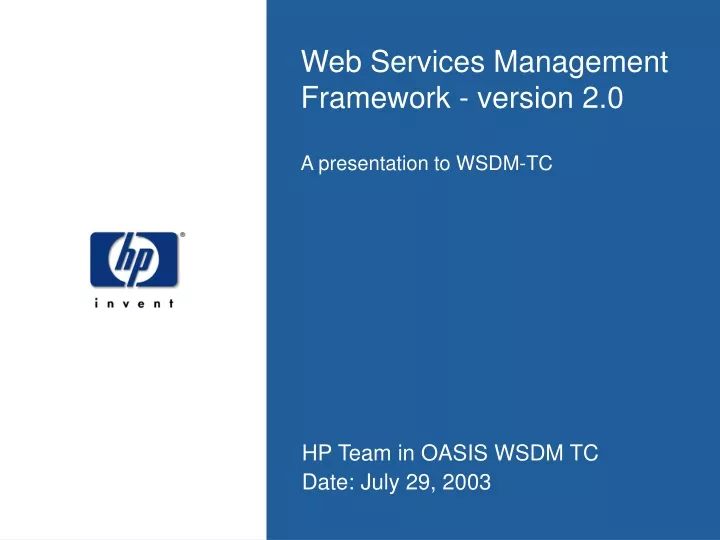 web services management framework version 2 0 a presentation to wsdm tc