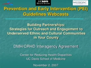 Prevention and Early Intervention (PEI) Guidelines Webcasts