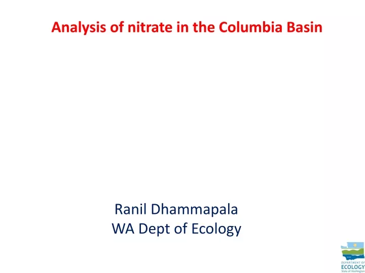 analysis of nitrate in the columbia basin
