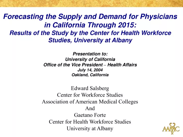 forecasting the supply and demand for physicians
