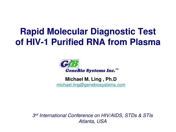 rapid molecular diagnostic test of hiv 1 purified rna from plasma