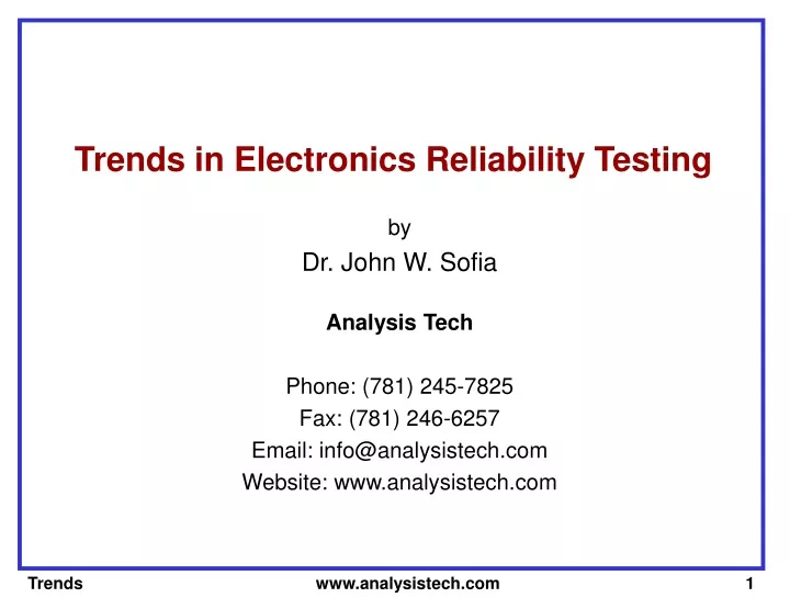 trends in electronics reliability testing