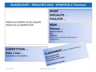 GUADELOUPE – RESULTATS 2019 - SPORTIF(S) à l’honneur