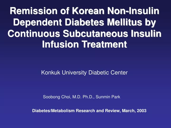 remission of korean non insulin dependent