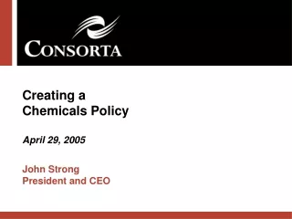 Creating a  Chemicals Policy April 29, 2005 John Strong President and CEO