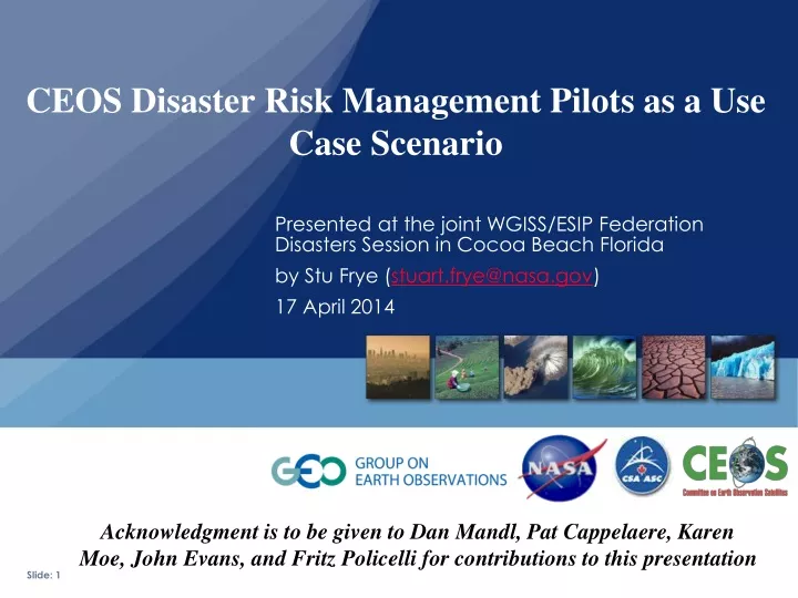 ceos disaster risk management pilots as a use case scenario