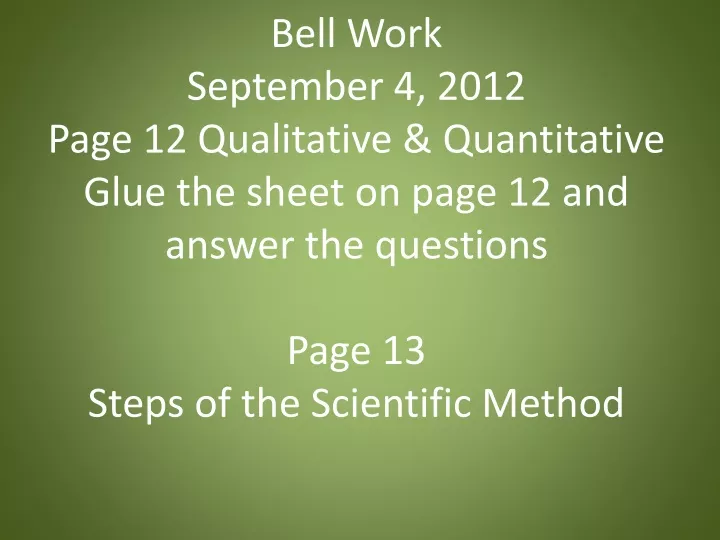 bell work september 4 2012 page 12 qualitative
