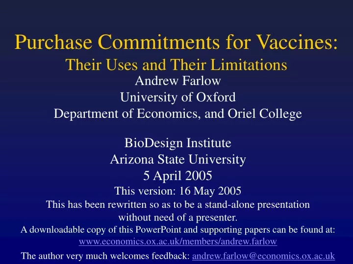purchase commitments for vaccines their uses and their limitations