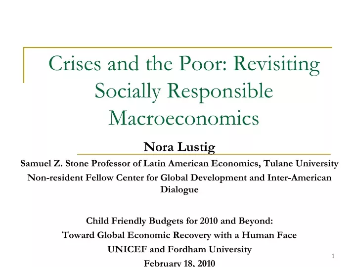 crises and the poor revisiting socially responsible macroeconomics