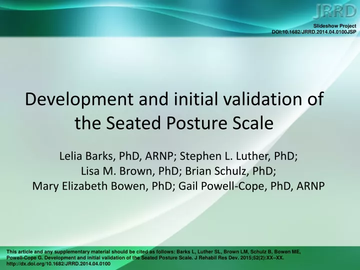 development and initial validation of the seated posture scale