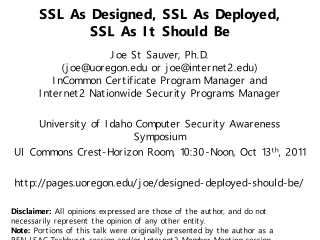 SSL As Designed, SSL As Deployed,  SSL As It Should Be