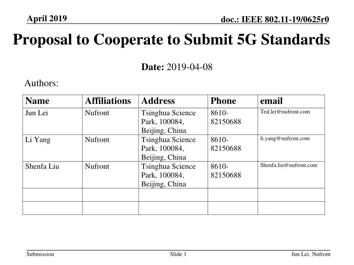 proposal to cooperate to submit 5g standards