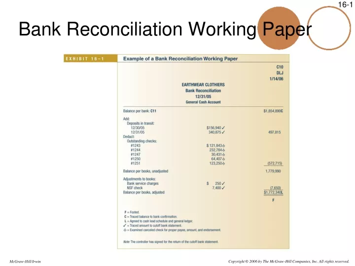 bank reconciliation working paper