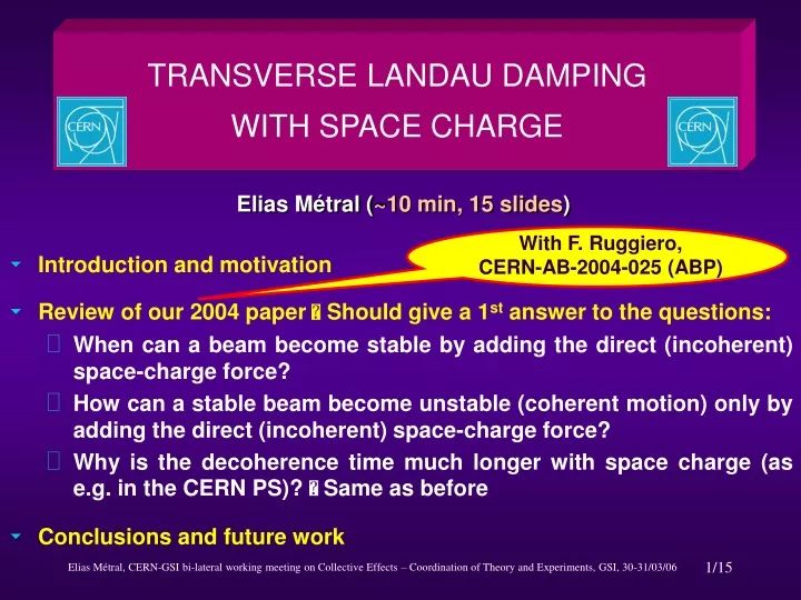 transverse landau damping with space charge