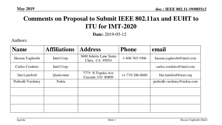 comments on proposal to submit ieee 802 11ax and euht to itu for imt 2020