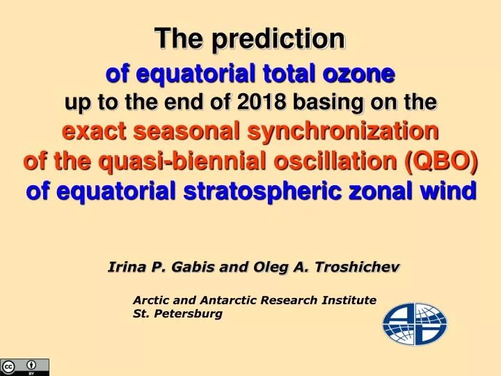 the prediction of equatorial total ozone