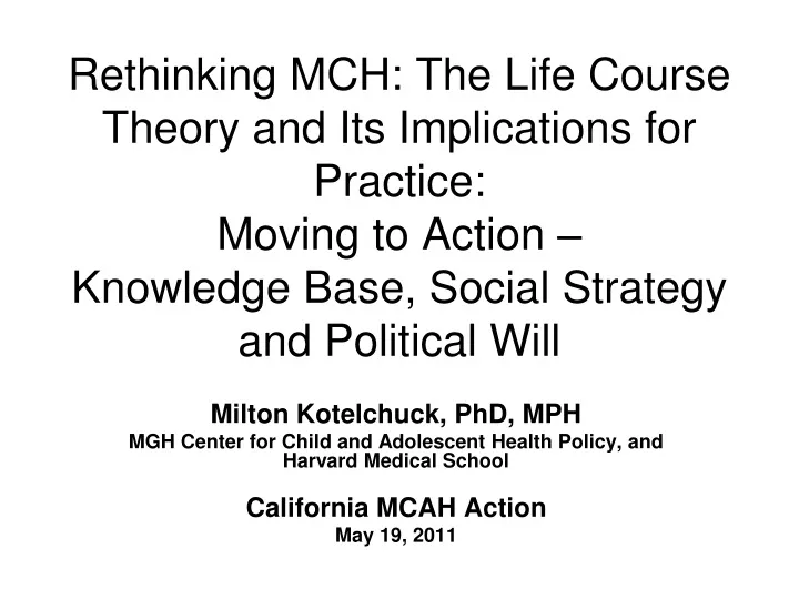 rethinking mch the life course theory