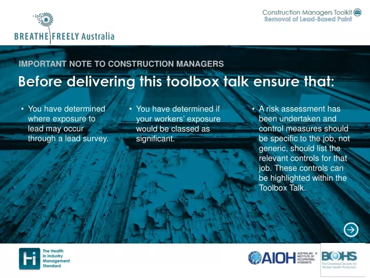 important note to construction managers