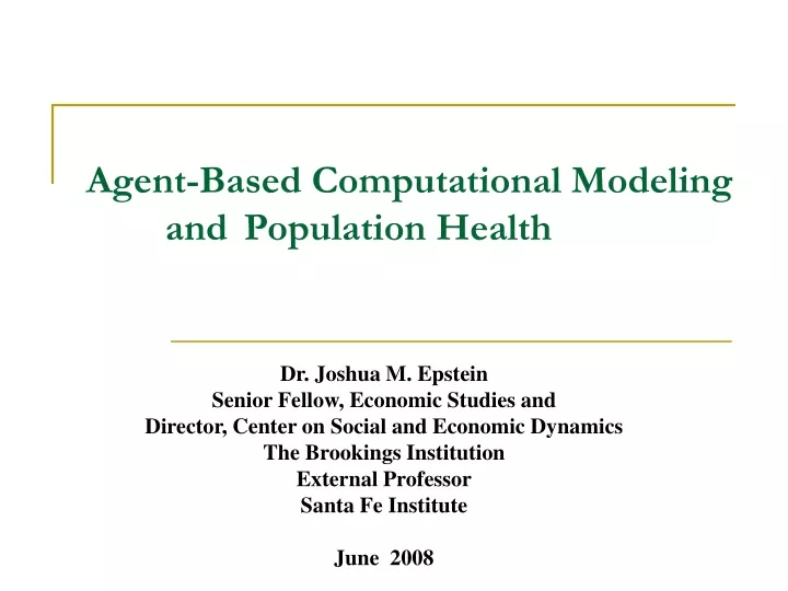 agent based computational modeling and population health