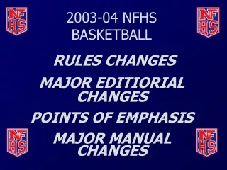 2003-04 NFHS BASKETBALL RULES CHANGES MAJOR EDITIORIAL CHANGES POINTS OF EMPHASIS
