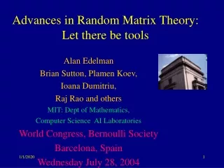 Advances in Random Matrix Theory: Let there be tools