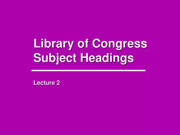 library of congress subject headings