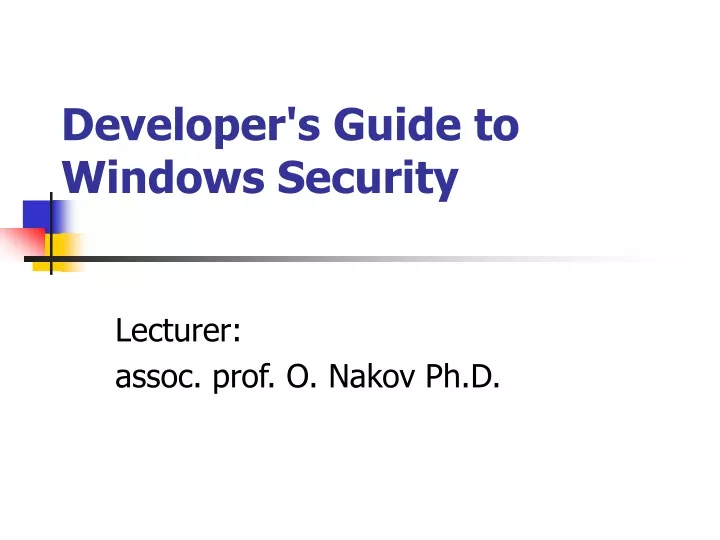 developer s guide to windows security