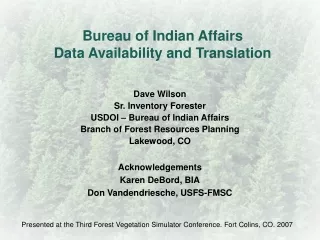 Bureau of Indian Affairs  Data Availability and Translation