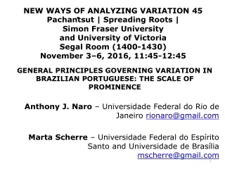 GENERAL  PRINCIPLES GOVERNING VARIATION IN BRAZILIAN PORTUGUESE: THE SCALE OF PROMINENCE