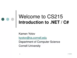 Welcome to CS215 Introduction to .NET / C#