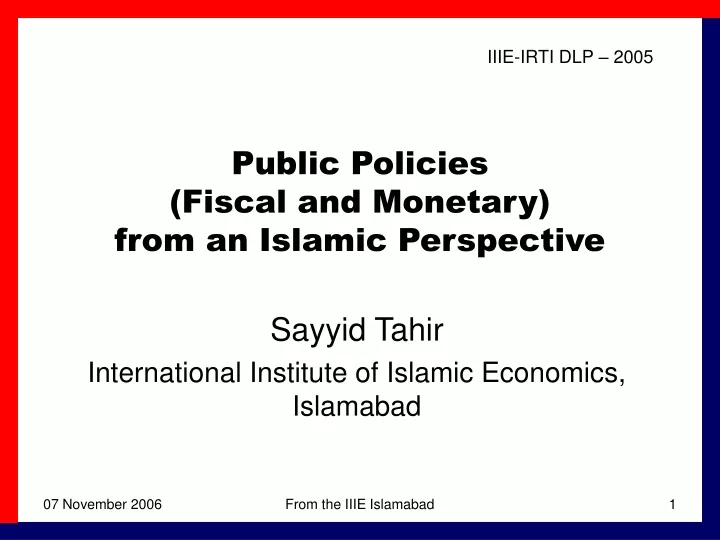 public policies fiscal and monetary from an islamic perspective