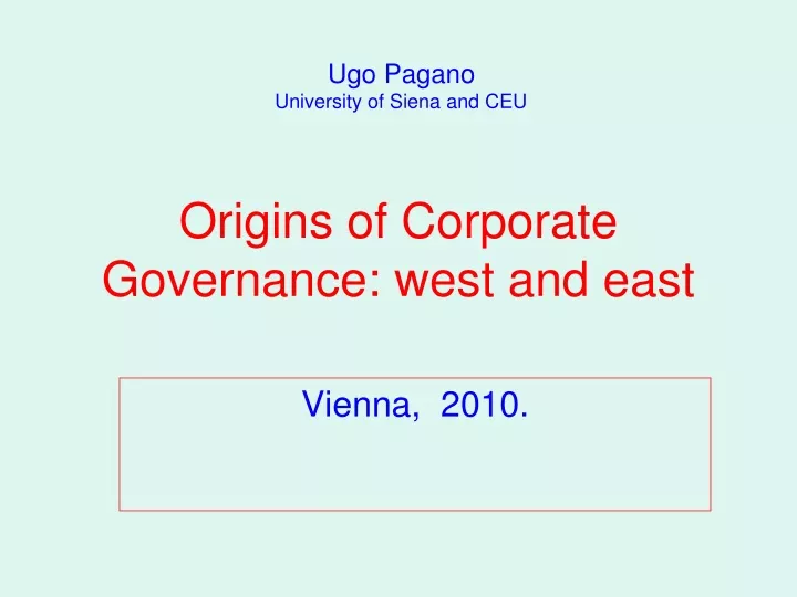 origins of corporate governance west and east