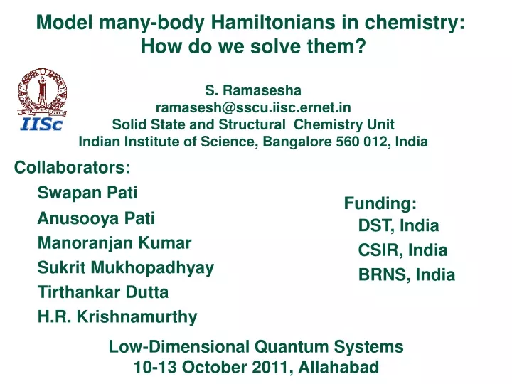 model many body hamiltonians in chemistry