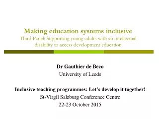 Dr Gauthier de Beco  University of Leeds Inclusive teaching programmes: Let’s develop it together!