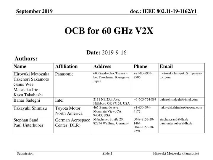 ocb for 60 ghz v2x