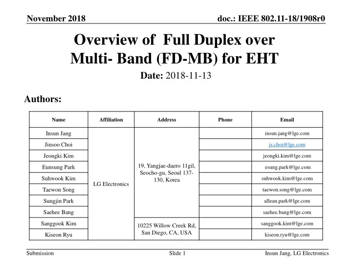 overview of full duplex over multi band fd mb for eht