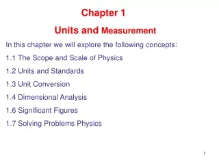 Chapter 1 Units and  Measurement In this chapter we will explore the following concepts:
