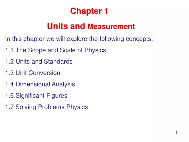 chapter 1 units and measurement in this chapter