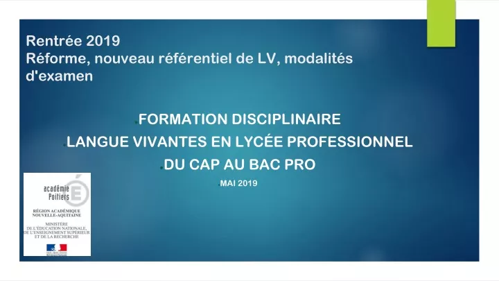 rentr e 2019 r forme nouveau r f rentiel de lv modalit s d examen