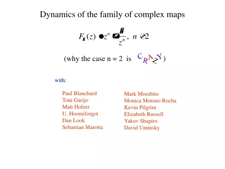 dynamics of the family of complex maps