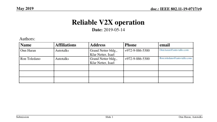 reliable v2x operation