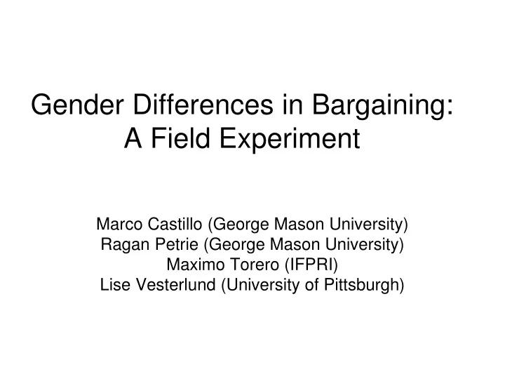 gender differences in bargaining a field experiment