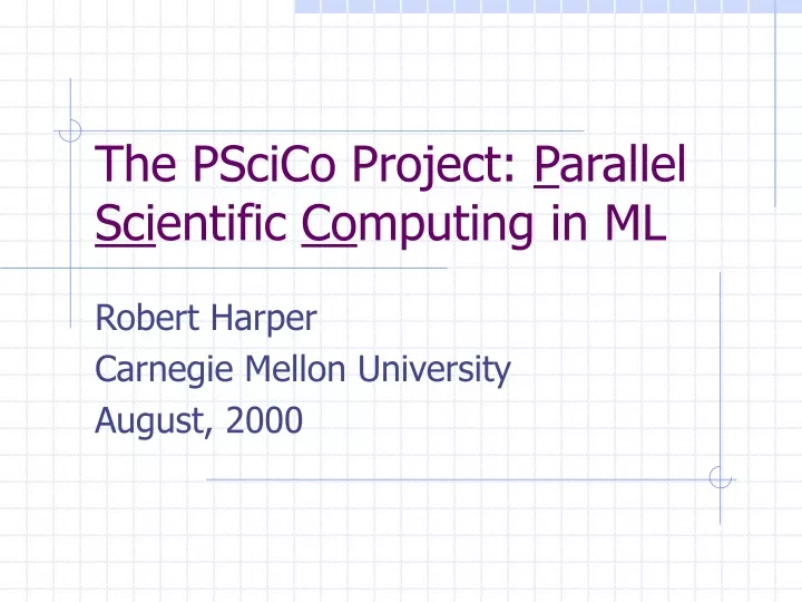 the pscico project p arallel sci entific co mputing in ml