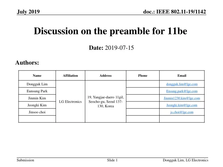 discussion on the preamble for 11be