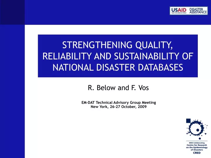 strengthening quality reliability and sustainability of national disaster databases